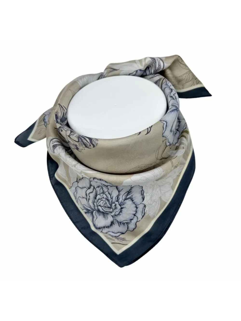 New Elegant Bandana Square Silky Scarf Blue Flowers Garden Versatile Shawl Wrap